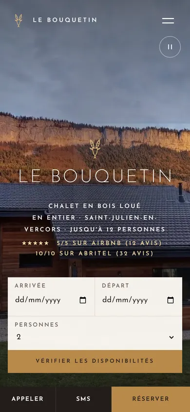 Page d'accueil du site Le Bouquetin, sur téléphone
