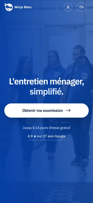 Page d'accueil du site Ninja Bleu, sur téléphone